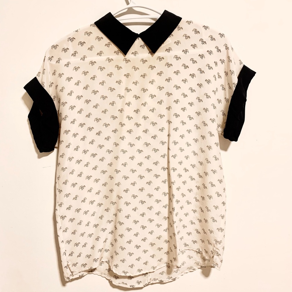 Club Monaco Black and White Collared Blossom top XS
